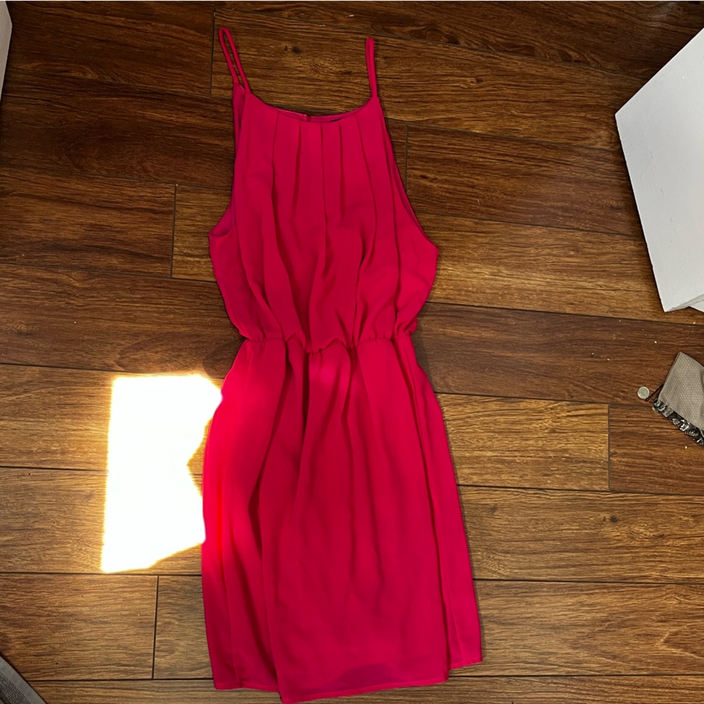 NWT. halter neck chiffon mini dress in hot pink colour